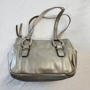 Tignanello Leather Matellac Silver Handbag